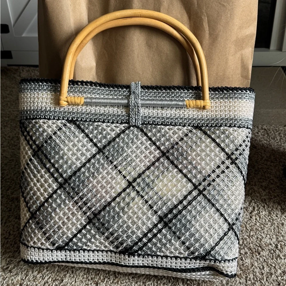 Elegant Woven‎ Handbag with Bamboo Handles